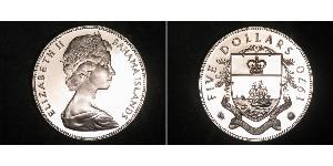 5 Dólar Bahamas Plata Isabel II (1926-2022)