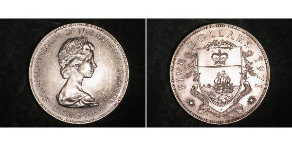 5 Dólar Bahamas Plata Isabel II (1926-2022)