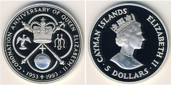 5 Dólar Islas Caimán Plata 