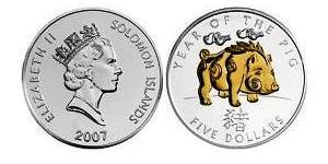 5 Dólar Islas Salomón Plata Isabel II (1926-2022)