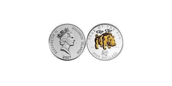 5 Dólar Islas Salomón Plata Isabel II (1926-2022)