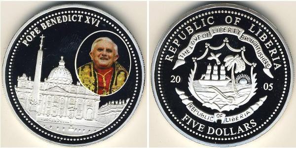 5 Dólar Liberia Plata 