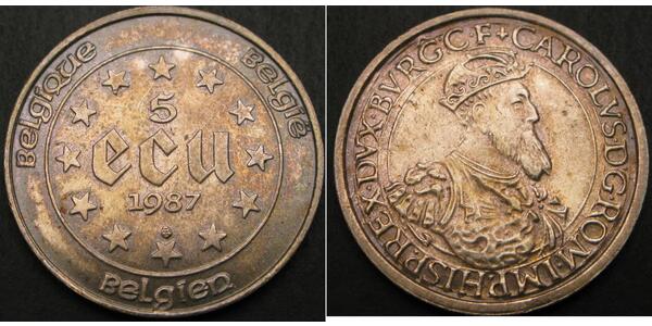 5 Ecu Belgio Argento 