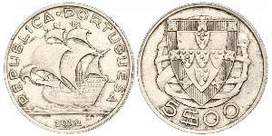 5 Escudo Portuguese Republic - Dictature nationale (1926-1933) Argent 