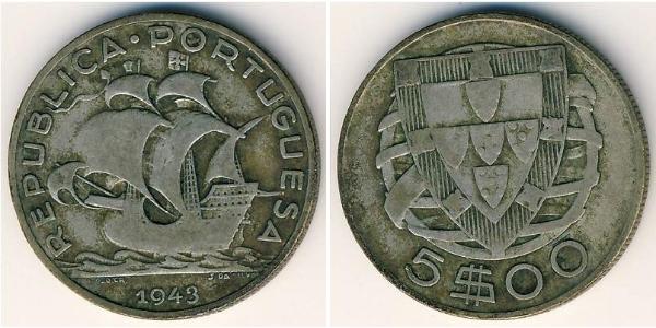 5 Escudo Portuguese Republic - Ditadura Nacional (1926 - 1933) Silber 