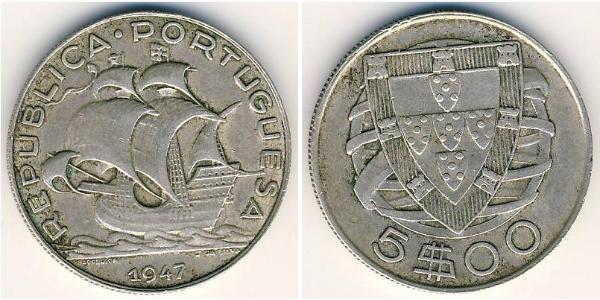 5 Escudo Portuguese Republic - Ditadura Nacional (1926 - 1933) Silber 