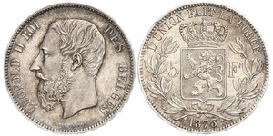 5 Franc Belgique Argent Leopold II (1835 - 1909)