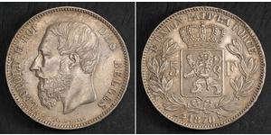 5 Franc Belgique Argent Leopold II (1835 - 1909)