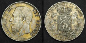 5 Franc Belgique Argent Leopold II (1835 - 1909)