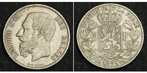 5 Franc Belgique Argent Leopold II (1835 - 1909)