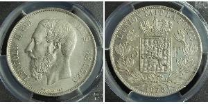 5 Franc Belgique Argent Leopold II (1835 - 1909)