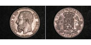 5 Franc Belgique Argent Leopold II (1835 - 1909)