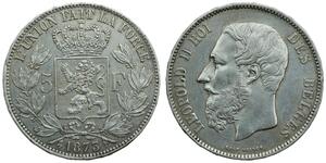 5 Franc Belgique Argent Leopold II (1835 - 1909)