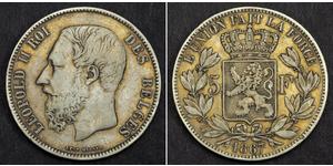 5 Franc Belgique Argent Leopold II (1835 - 1909)