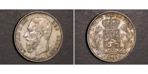 5 Franc Belgique Argent Leopold II (1835 - 1909)