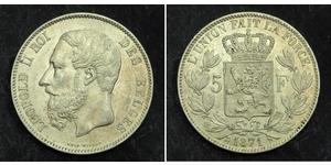 5 Franc Belgique Argent Leopold II (1835 - 1909)