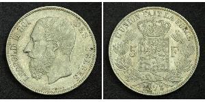 5 Franc Belgique Argent Leopold II (1835 - 1909)