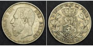 5 Franc Belgique Argent Leopold II (1835 - 1909)