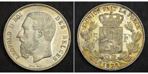 5 Franc Belgique Argent Leopold II (1835 - 1909)