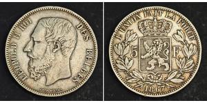 5 Franc Belgique Argent Leopold II (1835 - 1909)