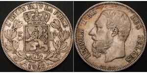 5 Franc Belgique Argent Leopold II (1835 - 1909)