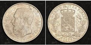 5 Franc Belgique Argent Leopold II (1835 - 1909)