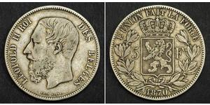 5 Franc Belgique Argent Leopold II (1835 - 1909)