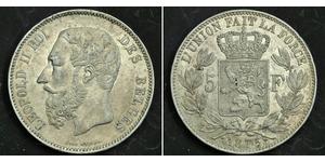 5 Franc Belgique Argent Leopold II (1835 - 1909)