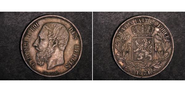 5 Franc Belgique Argent Leopold II (1835 - 1909)