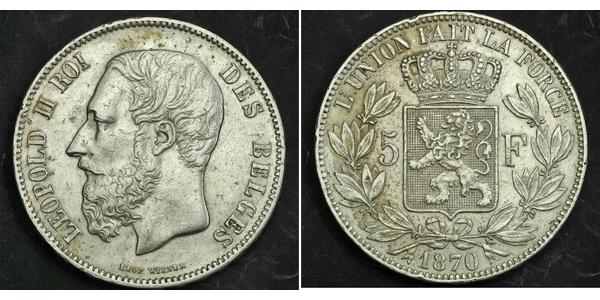 5 Franc Belgique Argent Leopold II (1835 - 1909)