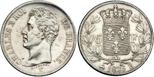 5 Franc Kingdom of France (1815-1830) Argent Charles X de France (1757-1836)