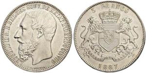 5 Franc État indépendant du Congo (1885 - 1908) Argent Leopold II (1835 - 1909)