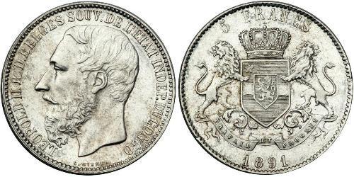 5 Franc État indépendant du Congo (1885 - 1908) Argent Leopold II (1835 - 1909)