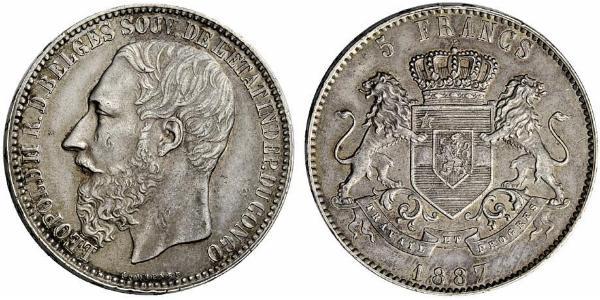 5 Franc État indépendant du Congo (1885 - 1908) Argent Leopold II (1835 - 1909)