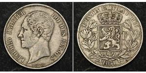 5 Franc Belgio Argento Leopoldo I del Belgio (1790-1865)