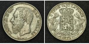 5 Franc Belgio Argento Leopold II (1835 - 1909)