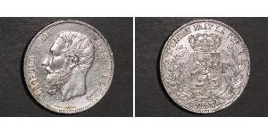 5 Franc Belgio Argento Leopold II (1835 - 1909)