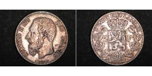 5 Franc Belgio Argento Leopold II (1835 - 1909)