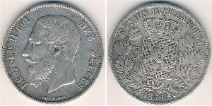 5 Franc Belgio Argento Leopold II (1835 - 1909)