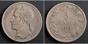 5 Franc Belgio Argento Leopoldo I del Belgio (1790-1865)