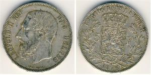 5 Franc Belgio Argento Leopold II (1835 - 1909)