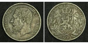 5 Franc Belgio Argento Leopold II (1835 - 1909)