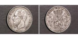 5 Franc Belgio Argento Leopold II (1835 - 1909)