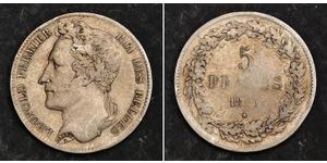 5 Franc Belgio Argento Leopoldo I del Belgio (1790-1865)