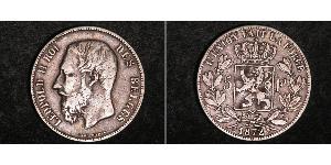 5 Franc Belgio Argento Leopold II (1835 - 1909)