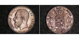 5 Franc Belgio Argento Leopold II (1835 - 1909)