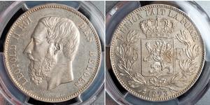 5 Franc Belgio Argento Leopold II (1835 - 1909)