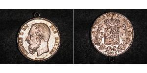 5 Franc Belgio Argento Leopold II (1835 - 1909)