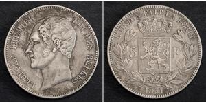 5 Franc Belgio Argento Leopoldo I del Belgio (1790-1865)