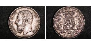 5 Franc Belgio Argento Leopold II (1835 - 1909)